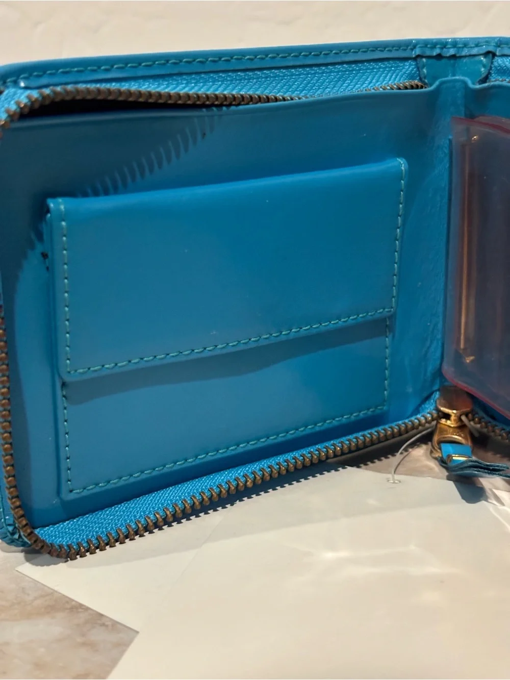 Comme De Garçon Bright Turquoise Zip Around Wallet